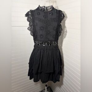 Entro Black Crochet Eyelet Mini Dress
